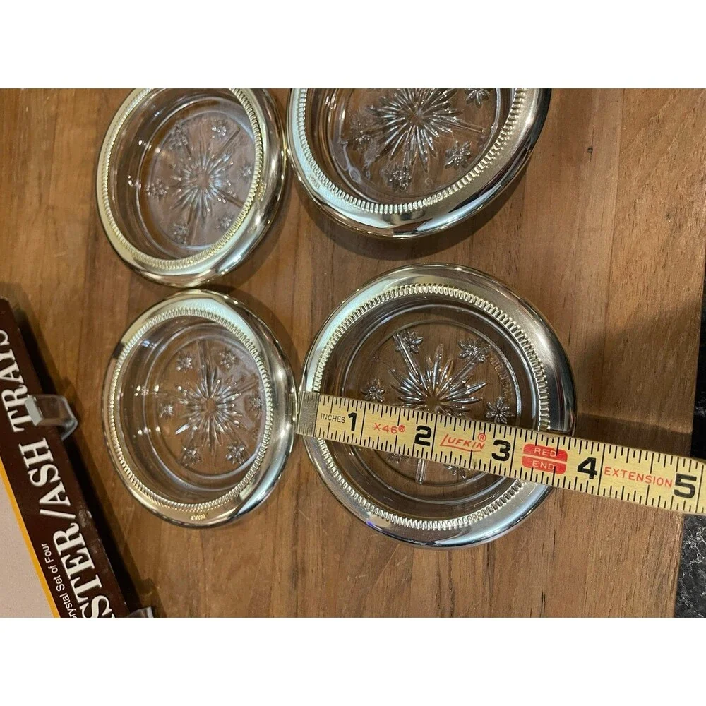 4 Sheridan Fine Gold Plated Crystal Coasters / Ash Trays